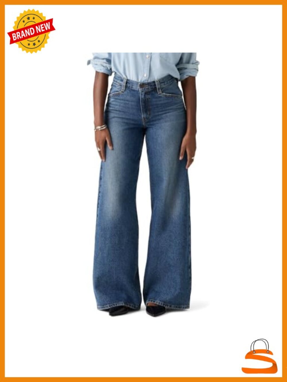 Vintage Inspired Wide Leg Jeans Mid Rise Non-Stretch